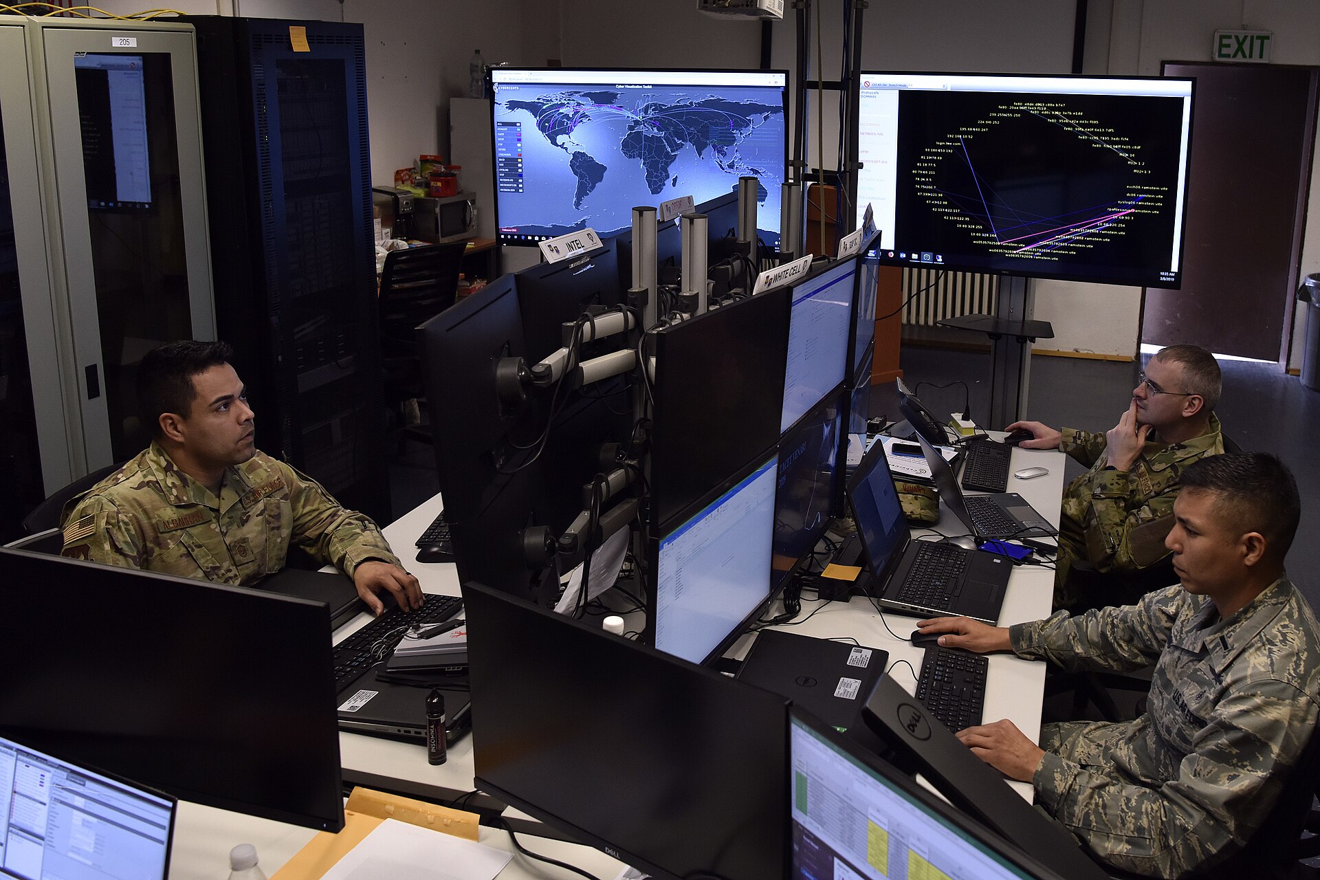 Airmen monitoring systems in a defensive cyber operations center